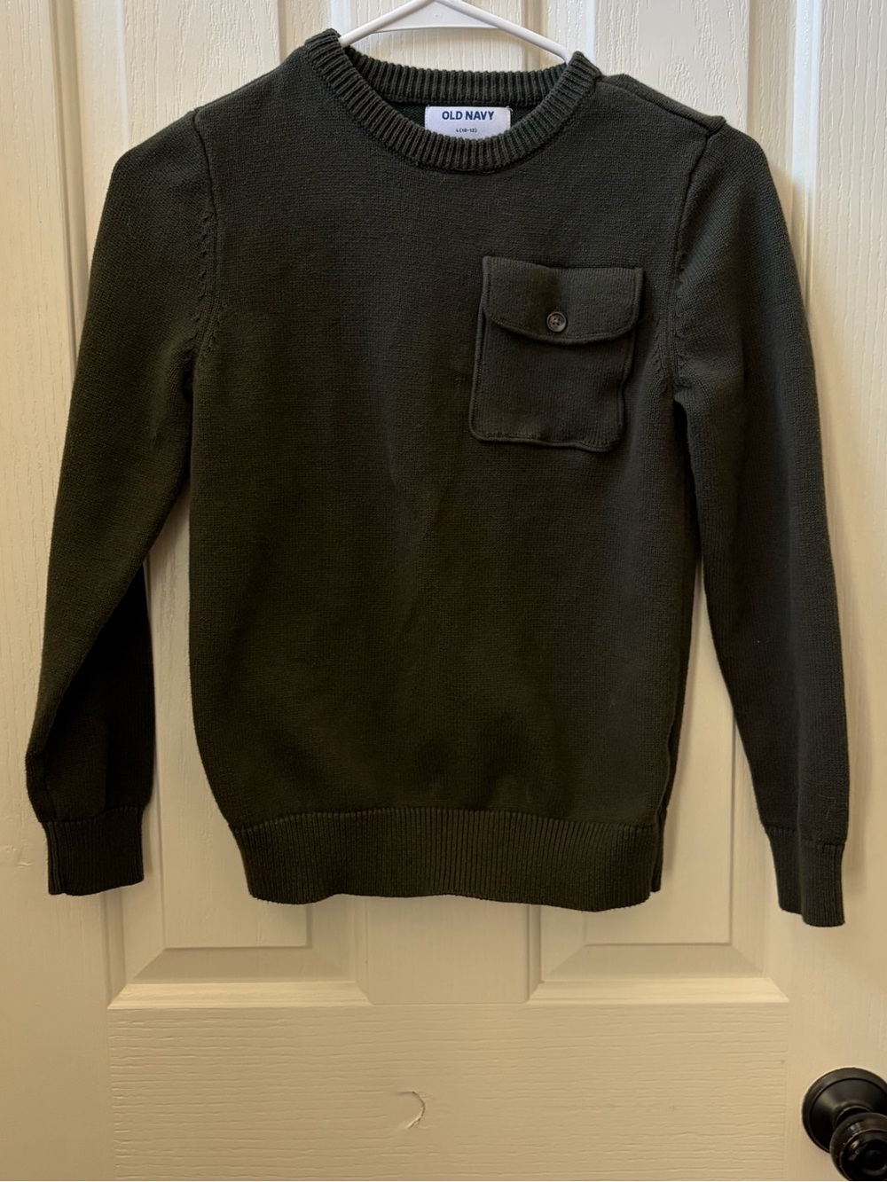 Old Navy Boy's Olive Crewneck Sweater with Chest Pocket